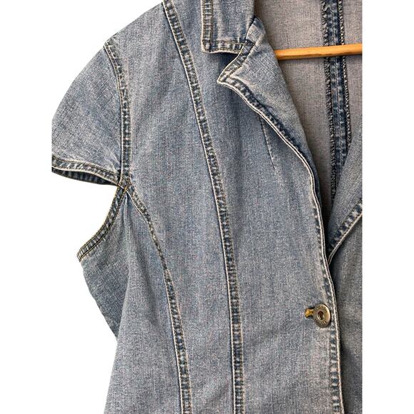 Ratio Liz Claiborne Denim Stretch Shirt Medium Button Front Short Sleeve - Picture 2 of 7